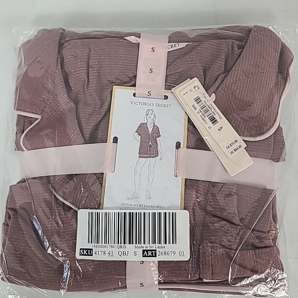 NWT Victoria’s Secret MODAL SHORT PJ SET Pink Gold Stripes Size S MSRP $65 - Picture 1 of 4